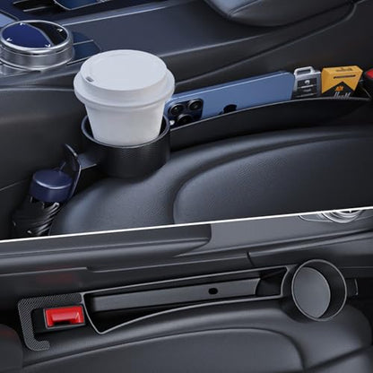 Car Seat Gap Plug with Storage Slot, Auto Gap Filler Organizer with Cup Holder, Universal Carseat Side Gap Filler Strip 2 Pack Between Front Seats & Console, Anti-Drop Pad with Seatbelt Holes, Black - color: Black, Cup Holder & Hook