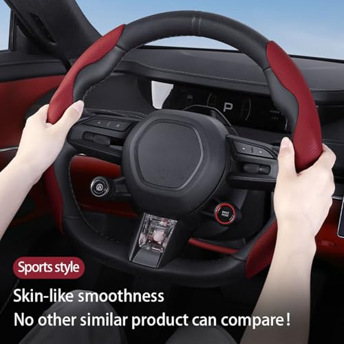 Car Steering Wheel Cover, Nappa Leather, Segmented, Anti-Slip, Odorless, Breathable, for General Motors, 14-15inch (Red) - color: Red