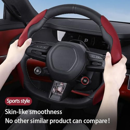Car Steering Wheel Cover, Nappa Leather, Segmented, Anti-Slip, Odorless, Breathable, for General Motors, 14-15inch (Red) - color: Red