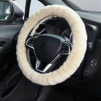 Furry Car Steering Wheel Cover, Fluffy Soft Warm Plush Non-Slip, 14 1/2-15 inch, for Women Girls, Pearl - color: single cover - pearl