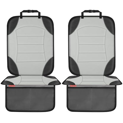 Sinvitron Car Seat Protector for Child Car Seat - Waterproof Non-Slip Leather Mat with 2 Mesh Pockets, Universal Seat Cover for Baby, Pets & Vehicles(2-Pack, Grey) - color: 2 Pack Grey