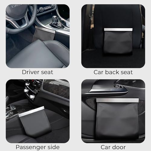 COZILO Leather Car Trash Can with Smart LED Light & Magnetic Closure,Leak-Proof, Odor-Lock Car Trash Bin for Any Cars, Sedans, SUVs, Trucks, Black - color: Black