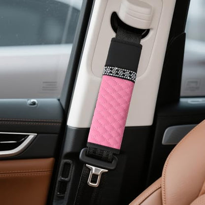 wuyaoyao 2PCS Bling Car Seat Belt Cover Pad, Breathable Leather Seatbelt Covers for Cars, Soft Comfortable Seatbelt Shoulder Strap Covers, Rhinestone Auto Seat Belt Protector Cushion (Pink) - color: Pink