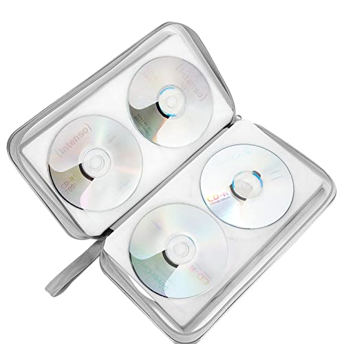 Siveit CD Case, DVD Case Holder 96 Capacity Hard Plastic CD DVD Disc Cases Storage Binder Wallet for Car Home Office Travel (White) - color: White