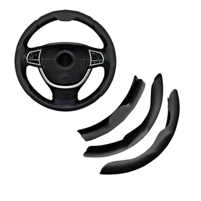 Car Steering Wheel Cover, Nappa Leather 15 Inch Snap-On 3PCS Set Vehicle Steer Wheel Wrap Protector, Non-Slip Automotive Interior Protection Accessories, Universal Fit (Black) - color: Black