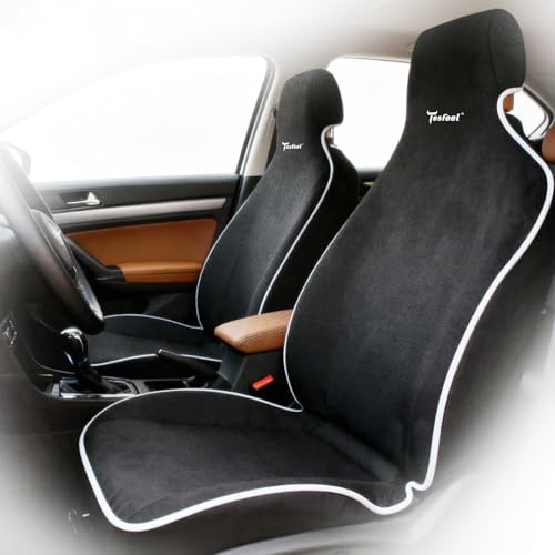 Towel Car Seat Cover, GRS Certified Eco-Friendly Sweat Protector for Athletes & Gym, 600G Ultra-Thick Absorbent Terry Cloth, Universal Fit for Sedan SUV Minivan, Non-Slip & Machine Washable - color: Black-New, size: Front-1pc