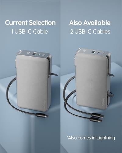 myCharge RetractaCharger 10000mAh Portable Charger Power Bank with 28-Inch Retractable USB-C Cable | Built-in Wall Plug | 30W PD Fast Charging | USB-C & A Ports | Digital Display | Grey - size: 1 USB-C Cable