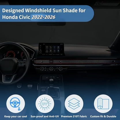 Windshield Sun Shade for Honda Civic Window Sunshade 2022 2023 2024 2025 2026 Accessories Front Window Shade Sun Visor Sunshade Windshield Cover 4 Layers Foldable Blocks UV Rays Keep Car Cooler - size: I1. for Honda Civic 2022-2026