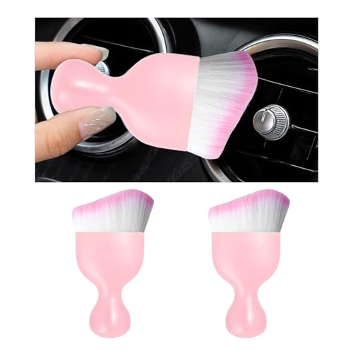 Dickno 2PCS Car Interior Dust Brush, Soft Scratch Free Auto Detailing Brushes, Universal Vehicle Interior Cleaning Tool for Automotive Dashboard, Air Vents, Leather (Pink & Pink) - color: Pink & Pink, size: 2 PCS