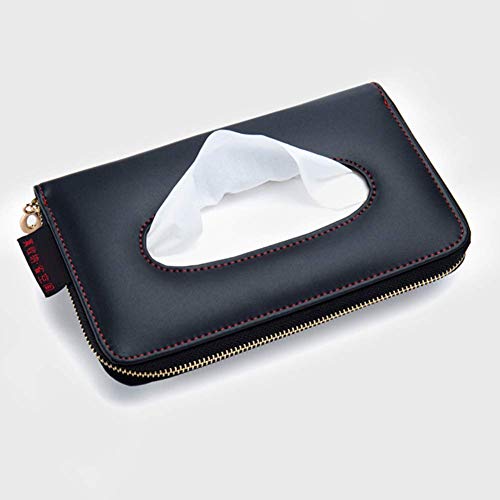 Car Tissue Holder, Sun Visor Tissue Holder, Car Visor Napkin Holder, PU Leather Backseat Tissue Case Holder for Car Vehicle with Zipper (Black) - color: Black
