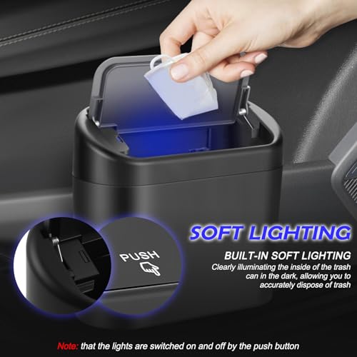 Upgraded Car Trash Cans with Lid & Light,Leakproof Car Trash Bin with 30 Trashes Bags for Door/Seat Backs,Multifunctional Cars Garbage Can as Cars Organizer for Most Vehicles