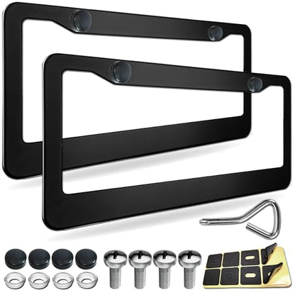 License Plate Frames - 2 Pack Matte Black Universal Aluminum Metal Car Tag Frame for Front and Rear Number Holder with Screws & Caps - style: Aluminum-Wide Frame-A