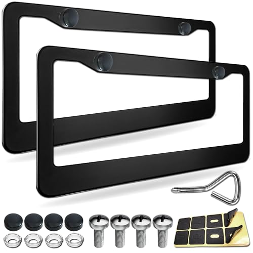 License Plate Frames - 2 Pack Matte Black Universal Aluminum Metal Car Tag Frame for Front and Rear Number Holder with Screws & Caps - style: Aluminum-Wide Frame-A