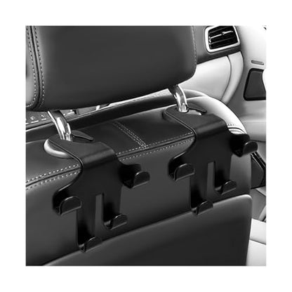 2PCS Car Seat Headrest Hooks, 4-in-1 Sturdy Car Seat Back Hanger Multifunctional Hanging Holder, Heavy Duty Auto Storage Hook Organizer for Handbags Purses Coats Grocery Bags