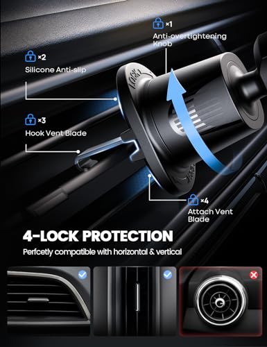 Lamicall 2026 Wider Clamp & Metal Hook Car Phone Holder Vent [Thick Cases Friendly] Phone Holders for Your Car Mount Automobile Hands Free Cradle Air Vent for iPhone 17 16 15 Pro Max Lucite Black - color: NEW Upgraded - Lucite Black