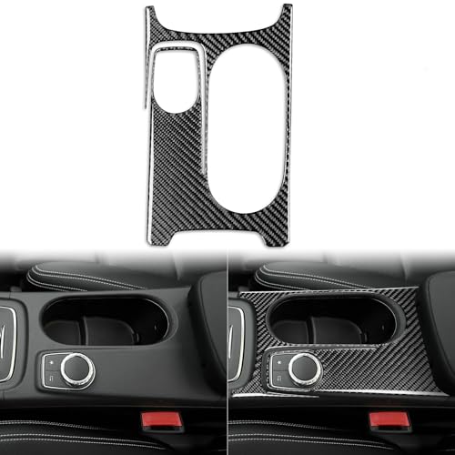 Real Carbon Fiber Car Center Control Armrests Box Multimedia Adjustment Water Cup Holder Frame Panel Sticker Cover Compatible with Benz CLA C117 2014-2018 GLA X156 2015-2019 Accessories Black - color: Center Armrests Multimedia Water Cup Holder Panel