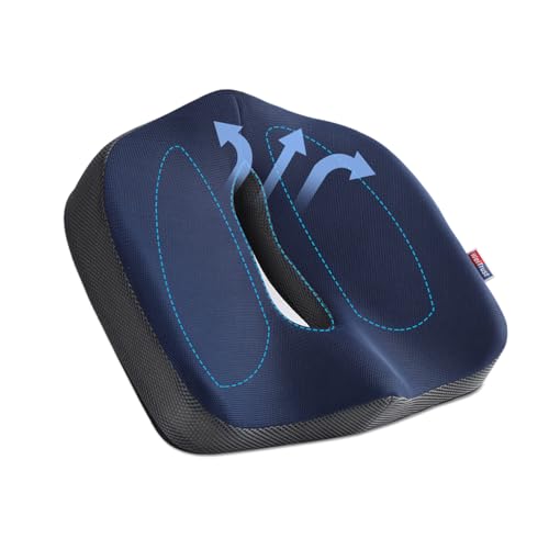 Seat Cushion for Tailbone Pain Relief, Memory Foam Coccyx Cushion for Office Chair & Car, Ergonomic Chair Pad with Non-Slip Cover & Handle, Sciatica Relief for Gaming Chair (Blue) - color: Blue