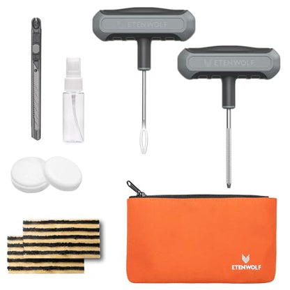 ETENWOLF Flat Tire Repair Kit with Plugs 16 Pcs, Heavy Duty Tire Plug Kit for Car, Motorcycle, ATV, Jeep, Truck, Tractor (Grey) - color: Grey