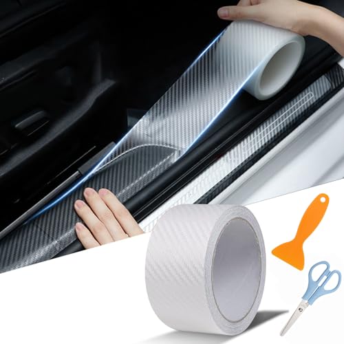 Car Door Edge Protector Sill Guards Door Film，3D Carbon Fiber Car Warp Clear Film with Anti-Collision Protection for Most Vehicles (2.7In x 16.5Ft Transparent)