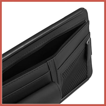 ACROPIX Black Universal Car Sun Visor Organizer Sunglasses Case Storage Pocket Hook and Loop Tape ABS PU Leather for SUV RV Truck Car Parts