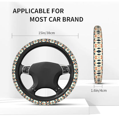 Aztec Steering Wheel Cover with 2 Car Coasters Non Slip Neoprene for Women Men Universal 15 Inch - color: Aztec