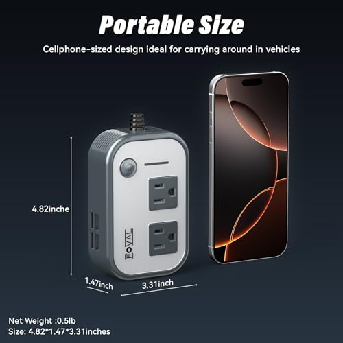 200W Car Power Inverter, FOVAL 12V DC to 110V AC Car Inverte with 4 USB Ports Car Outlet Adapter, Power Inverter for Vehicles, Car Plug Adapter Outlet for Laptop Computer Charger (Gray) - color: Grey