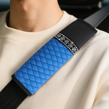 wuyaoyao 2PCS Bling Car Seat Belt Cover Pad, Breathable Leather Seatbelt Covers for Cars, Soft Comfortable Seatbelt Shoulder Strap Covers, Rhinestone Auto Seat Belt Protector Cushion (Blue) - color: Blue