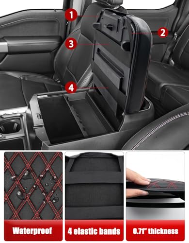 KBH Center Console Armrest Cover for Ford F250 F350 F450 F550 2023 2024 2025 2026, Bucket Seat Console, Super Duty Accessories, Arm Rest Lid Cushion Covering, Anti-Scratch, Black-Red Stitch - size: Bucket Seat, 23-26 F250-F550, Red Stitch