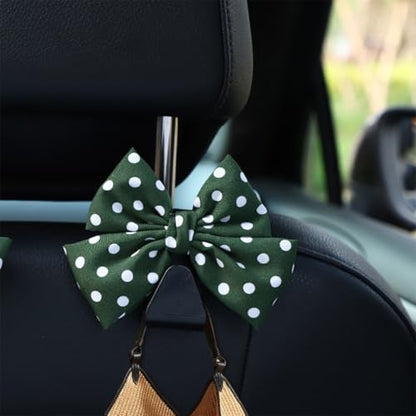 Mandark 2-Piece Car Seat Hooks - Cute Bow Vehicle Hooks for Purses and Bags - Universal Automotive Hanger for SUV, Sedan, Truck (Green/Polka Dot) - color: Green/Polka Dot