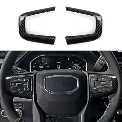 Car Steering Wheel Decal Sticker ABS Carbon Fiber Interior Trim Cover for Chevy GMC Yukon 2021-2025 | for GMC Sierra 2019-2025 1500 2500 3500 Accessories