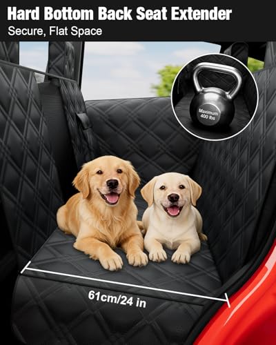 Dog Car Seat Cover for Back Seat Compatible with Tesla Model Y — Hard Bottom Pet Travel Hammock with Seat Extender, Waterproof Backseat Dog Cover with Door & Headrest Protectors - size: Tesla Dog Car Seat - Hard Bottom