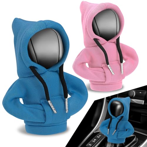Auto Dynasty 2pcs Car Gear Shift Knob Hoodie, Mini Hoodie Shifter Cover, Automotive Interior Decoration, Gear Shifter Stick Protector, Auto Manual Transmission Lever Cover, Blue/Pink - color: Blue+Pink, size: 2 PCS
