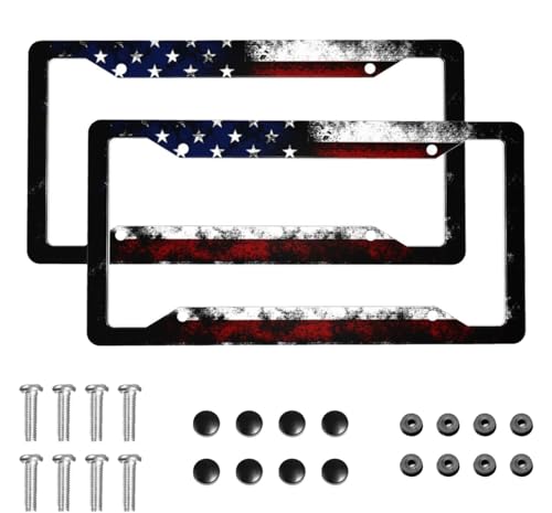 American Flag License Plate Frame 2 Pack License Plate Holder Universal Aluminum License Plate Cover Car Accessories for Decor with Screw for Women Man 12.3 X 6.3 Inch - color: American Flag