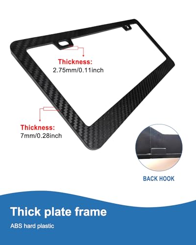 Carbon Fiber License Plate Frames- Black Plastic Car Tag Holder, 2 Pack 2 Hole Front Rear Bracket with Screw Caps and Car Door Handle Stickers - style: Black-Wide Frame