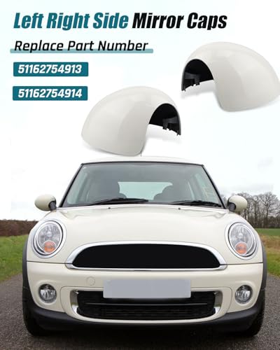 Left Right Side Mirror Caps Rearview Mirror Cover Cap Glossy White Pair Fit for Mini R55 R56 R57 R58 R59 R60 R61 2007-2016 Manual Folding Mirrors Only Replace 51162754913, 51162754914 - size: Glossy White