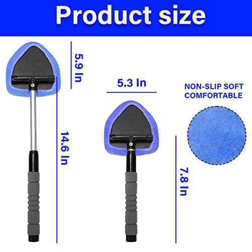 Windshield Cleaning Tool, Car Window Cleaner with 4 Washable Reusable Microfiber Pads, Extendable Long Handle Glass Wiper Cleaning Kit, Auto Accessories Universal for Office and Home (Blue) - color: Blue