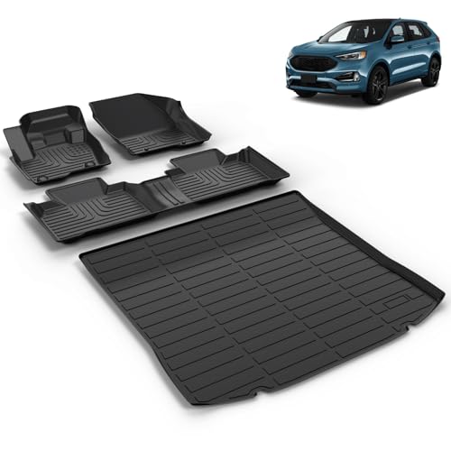 All Weather Car Floor Mats & Cargo Liner Set Fit for Ford Edge 2015-2024 & Ford Edge ST 2019-2024 Floor Liners Trunk Liner Edge Cargo Mat Accessories Black - style: 15)For Ford Edge 2015-2024 Full Set