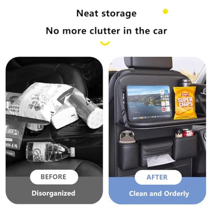 Tumecos Car Backseat Storage Bag with Foldable Table Tray,Large Capacity Seat Back Organizer,Car Kick Mat with Touch Screen Phone Holder,Multifunctional Backseat Protector Cover Pad (Style B) - style: Style B