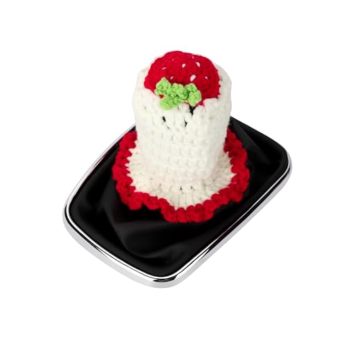 Crochet Shift Knob Cover, Universal Handmade White-Strawberry Boho Car Accessories for Women, Car Shift Boots Knobs Cover Automotive Interior Fits Car Truck SUV (63#SC) - color: 63#SC