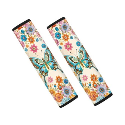 Butterfly Flowers Auto Seat Belt Cover Soft Car Safety Seat Belt Strap Shoulder Pad Easy to Install Fashion Auto Interior Universal Fit for Cars Truck Van SUV - color: Butterfly Flowers
