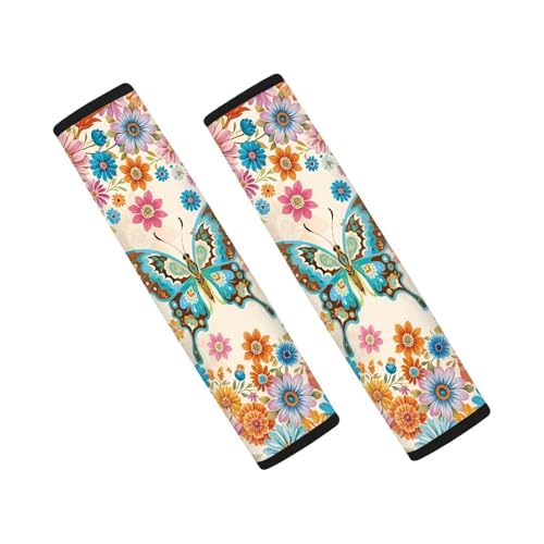 Butterfly Flowers Auto Seat Belt Cover Soft Car Safety Seat Belt Strap Shoulder Pad Easy to Install Fashion Auto Interior Universal Fit for Cars Truck Van SUV - color: Butterfly Flowers