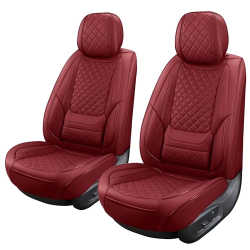 Front Seat Covers for Cars Breathable Leather Seat Covers Waterproof Seat Protectors Universal Fit for Most Automotive Cars SUV Trucks Van (Red, Front Pair) - color: Red4, size: Front Pair