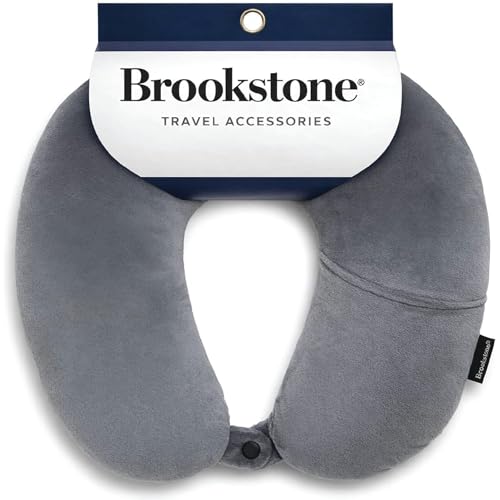 Brookstone Microbead Travel Head and Neck Pillow Lightweight and Plush with Phone or Headphone Pocket, Dark Grey