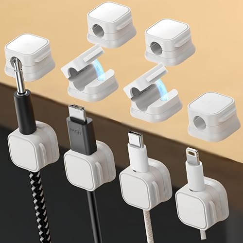 10 Pack Magnetic Cable Clips,Adjustable and Convenient Cable Management,Wire Holder Organizer,Conceal or Arrange Phone USB Charger Cables for Home,Office,Car,Desk,or Nightstand. (White) - color: White