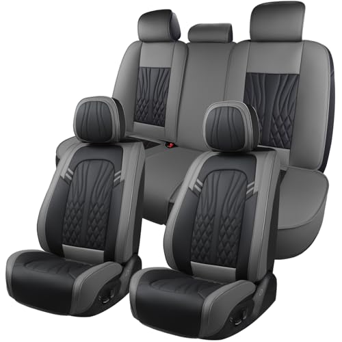 MINGBRON Leather Car Seat Covers,Car Seat Protector Waterproof,Seat Covers Full Set, Car Seat Protectors 5 Seats,Automotive Seat Covers Fit Most Cars Grey&Black - color: Grey&Black, size: 5 Seat Covers (Front & Rear)