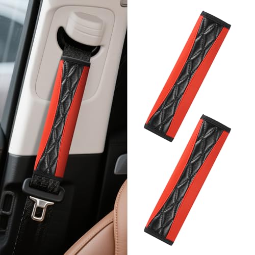 wuyaoyao 2PCS Car Seat Belt Cover Pad, Soft Leather Seatbelt Covers for Car, Seatbelt Protector for Shoulder & Neck, Universal Seat Belt Shoulder Strap Covers for Kids and Adults (Red) - color: Red