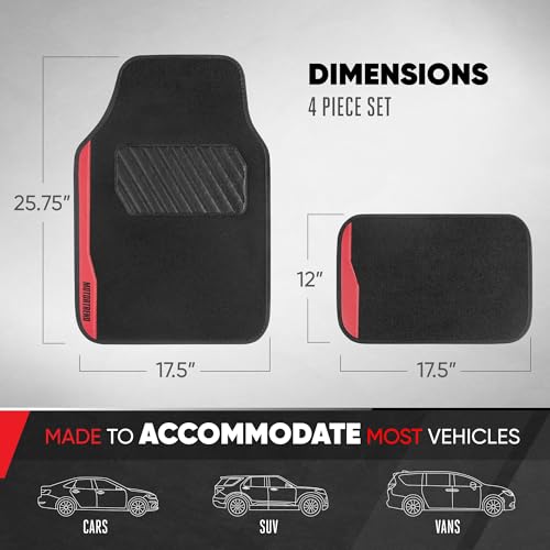 Motor Trend SpeedSeries Carpet Car Floor Mats Set - Versatile Fit for Cars, Trucks, SUVs, Vans Red Trim Racing Design Car Mat Full Set Tapetes para Carro - Set of 4, Black & Red Car Carpet Mats - color: Speed Series-Red