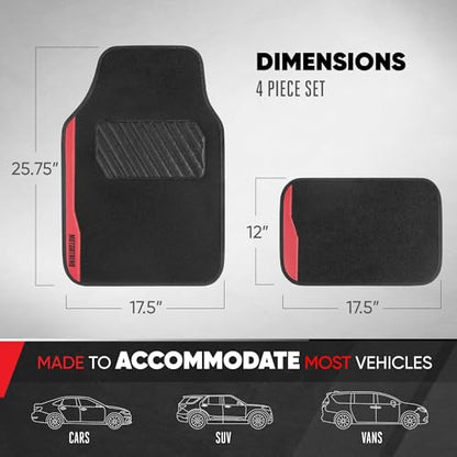 Motor Trend SpeedSeries Carpet Car Floor Mats Set - Versatile Fit for Cars, Trucks, SUVs, Vans Red Trim Racing Design Car Mat Full Set Tapetes para Carro - Set of 4, Black & Red Car Carpet Mats - color: Speed Series-Red