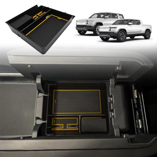 BestEvMod Center Console Organizer Tray Compatible with 2022-2025 2026 Rivian R1T/R1S Removable Coin Holder Armrest Storage Box ABS Material with PVC Trim Accessories (V3 Yellow) - color: Yellow, size: V3 Center Console Organizer Tray