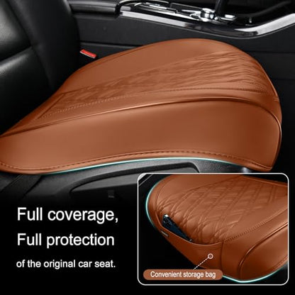 TIEHESYT Luxury Faux Leather Car Seat Cover Front Bottom Protector, Seat Cushion Without Backrest, Anti-Slip and Wrap Around The Bottom, Fit Most Cars & Vehicles, 2 Piece, Brown - color: Brown, size: 2 PCS